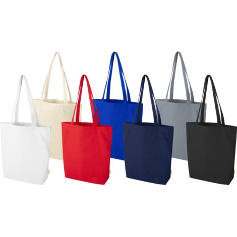 Ensemble de sacs shopping écru, rouge, bleu, bleu marine et gris présentés de face avec longues poignées assorties, sans marquag