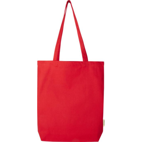 Sac shopping rouge présenté de face avec longues poignées, sans personnalisation apparente.