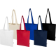 Ensemble de sacs shopping écru, rouge, bleu, bleu marine et noir présentés de face avec longues poignées assorties, sans marquag
