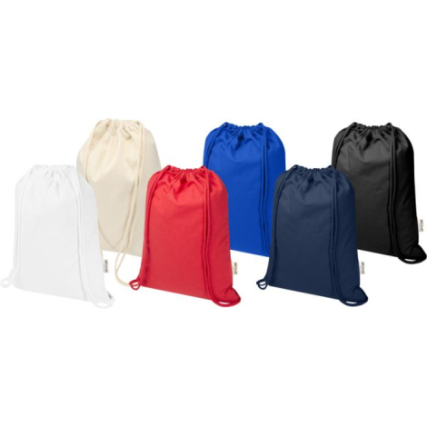 Ensemble de sacs à cordon écru, rouge, bleu et bleu marine présentés de face avec cordons assortis, sans personnalisation visibl