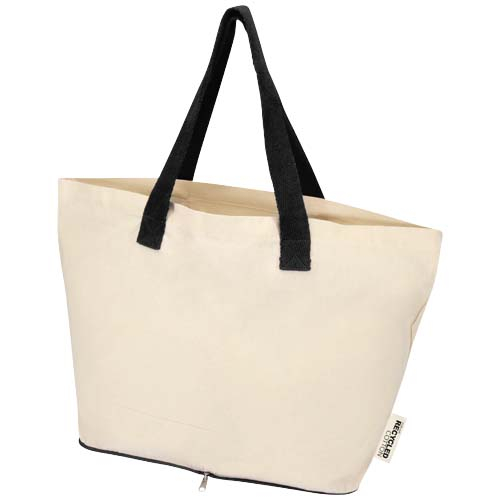 Sac pliable publicitaire 7 L coton recyclé 140 g/m² Sierra Naturel/Noir