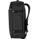Vue latérale d’un sac de voyage cabine noir montrant une poche latérale et des sangles de compression, sans marquage visible. Vue latérale d’un sac de voyage cabine noir montrant une poche latérale et des sangles de compression, sans marquage visible.