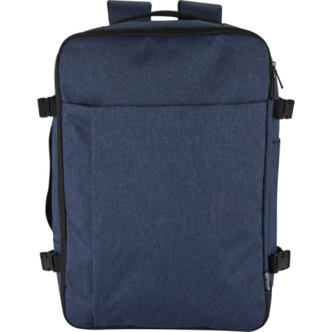 Sac de voyage cabine bleu présenté de face avec la grande poche frontale, sans personnalisation visible.