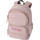 Sac à dos rose présenté de face avec deux poches frontales zippées, avec personnalisation visible sur la poche frontale inférieu