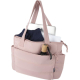 Cabas matelassé rose ouvert montrant l’intérieur avec un ordinateur portable et divers objets rangés, sans personnalisation visi Cabas matelassé rose ouvert montrant l’intérieur avec un ordinateur portable et divers objets rangés, sans personnalisation visi