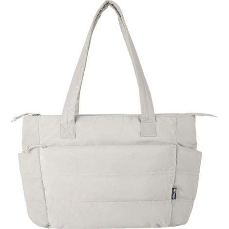 Cabas matelassé beige présenté de face avec longues anses, sans personnalisation apparente.