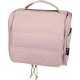 Trousse de toilette rose présentée fermée avec poignée supérieure, sans personnalisation visible.