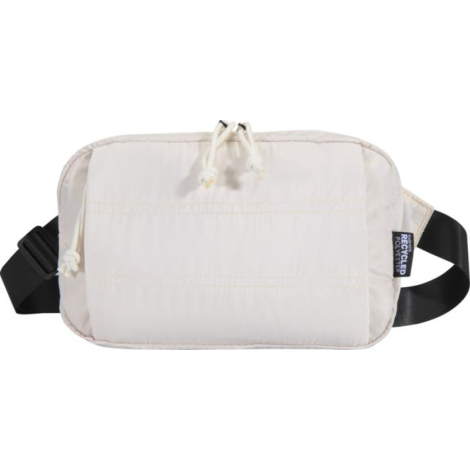 Sac banane beige présenté de face avec cordon de serrage visible, sans personnalisation apparente.