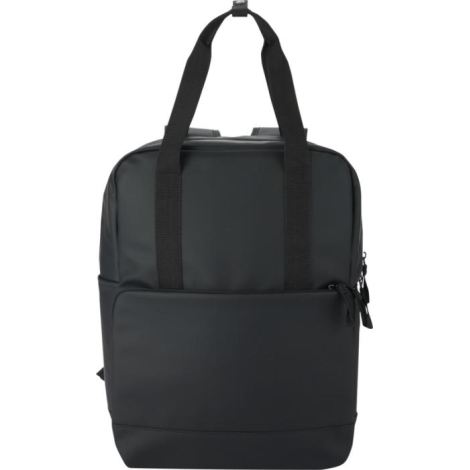 Sac à dos glacière noir présenté de face avec poche frontale zippée, sans marquage visible.