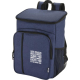 Sac à dos glacière bleu présenté de face avec poche frontale zippée, avec personnalisation visible sur la surface de la poche av