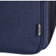 Vue rapprochée du côté d’un sac à dos glacière bleu avec étiquette latérale, sans marquage visible.