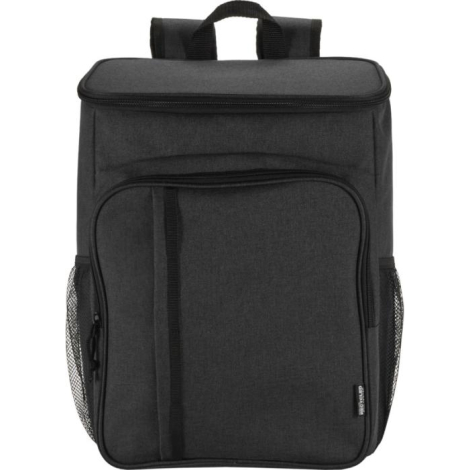 Sac à dos glacière noir présenté de face avec poche frontale zippée, sans marquage visible.