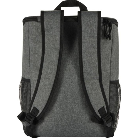 Vue arrière d’un sac à dos glacière gris montrant les bretelles rembourrées et le panneau dorsal, sans marquage visible.