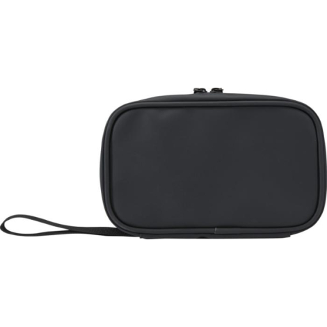Vue arrière d’une pochette accessoires noire, sans marquage visible.