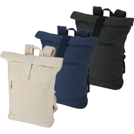 Trois sacs à dos rolltop présentés de face dans différentes couleurs, sans marquage visible.