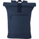 Sac à dos rolltop bleu présenté de face avec poche frontale zippée, sans personnalisation visible. Sac à dos rolltop bleu présenté de face avec poche frontale zippée, sans personnalisation visible.