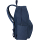 Vue latérale d’un sac à dos bleu montrant poche latérale et sangle d’épaule, sans personnalisation visible.