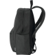 Vue latérale d’un sac à dos noir montrant poche latérale et sangle d’épaule, sans marquage visible.