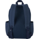 Vue arrière d’un sac à dos bleu montrant bretelles rembourrées et panneau dorsal en maille, sans marquage visible.