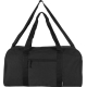 Sac de voyage noir présenté de face avec anses et poche frontale zippée, sans personnalisation apparente. Sac de voyage noir présenté de face avec anses et poche frontale zippée, sans personnalisation apparente.