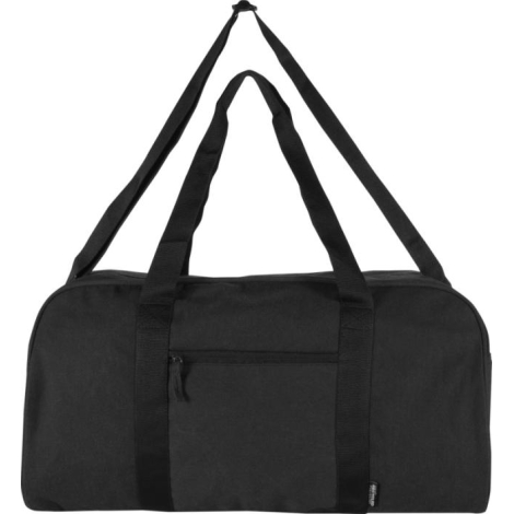 Sac de voyage noir présenté de face avec anses et poche frontale zippée, sans personnalisation apparente.