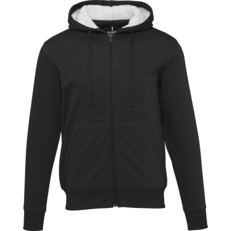Sweat zippé sherpa noir unisexe vu de face avec capuche et fermeture zippée centrale, sans marquage visible.