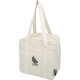 Sac déjeuner isotherme beige vu de face, avec deux anses verticales cousues et fermeture zippée sur le dessus, sans marquage vis Sac déjeuner isotherme beige vu de face, avec deux anses verticales cousues et fermeture zippée sur le dessus, sans marquage vis