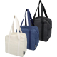 Trois sacs déjeuner isothermes beige, bleu et noir présentés côte à côte, avec anses verticales et fermeture zippée supérieure, Trois sacs déjeuner isothermes beige, bleu et noir présentés côte à côte, avec anses verticales et fermeture zippée supérieure,