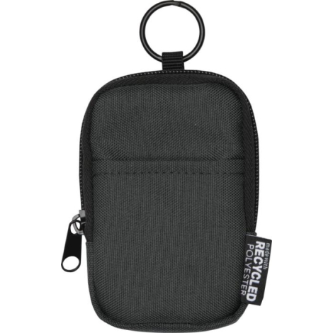 Petite pochette noire vue de face, avec poche plaquée et fermeture zippée, sans personnalisation visible.