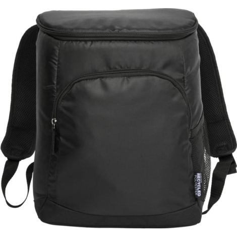 Sac à dos isotherme noir vu de face avec compartiment principal fermé et poche frontale zippée, sans personnalisation visible.