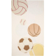 Serviette microfibre déployée avec motif composé de ballons de sport de différentes tailles répartis sur toute la surface, sans 