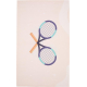 Serviette microfibre déployée montrant deux raquettes de tennis croisées au centre sur fond clair, sans personnalisation visible