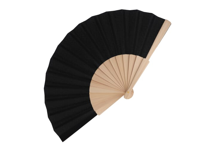 Éventail promotionnel coloré en bois et polyester recyclé Noir
