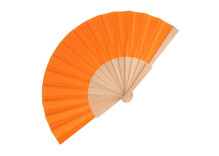Éventail promotionnel coloré en bois et polyester recyclé Orange