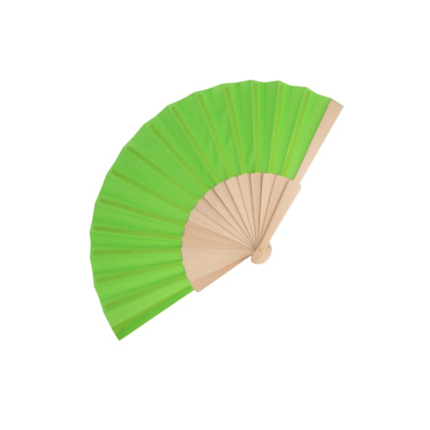 Éventail promotionnel coloré en bois et polyester recyclé