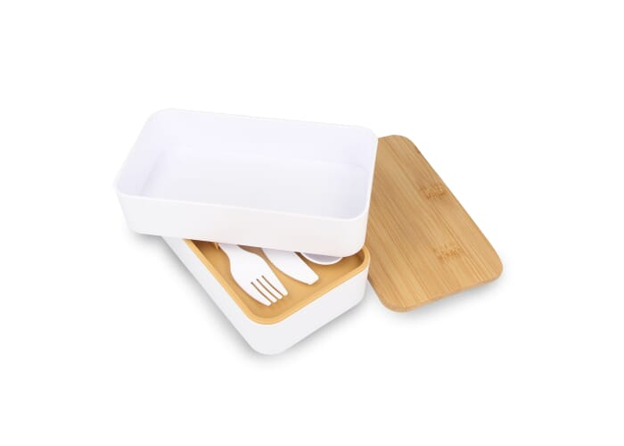 Boîte repas publicitaire recyclée avec couverts Blanc