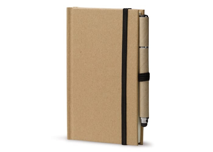 Carnet publicitaire A6 en carton avec stylo Marron