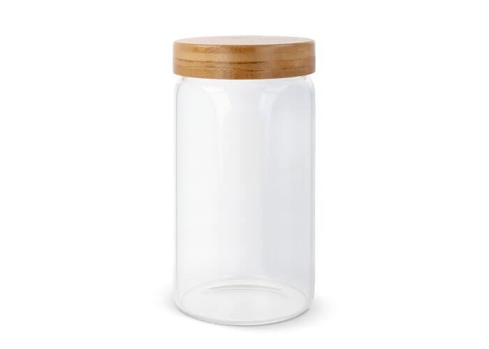 Grand bocal en verre et bambou à personnaliser 1200ml Transparent