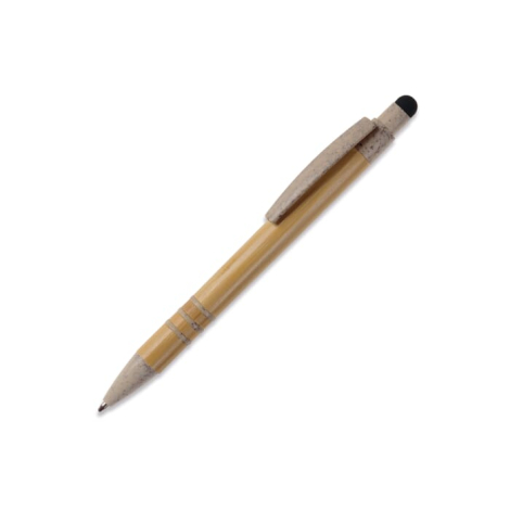 Stylo-stylet à bille publicitaire en bambou et paille de blé