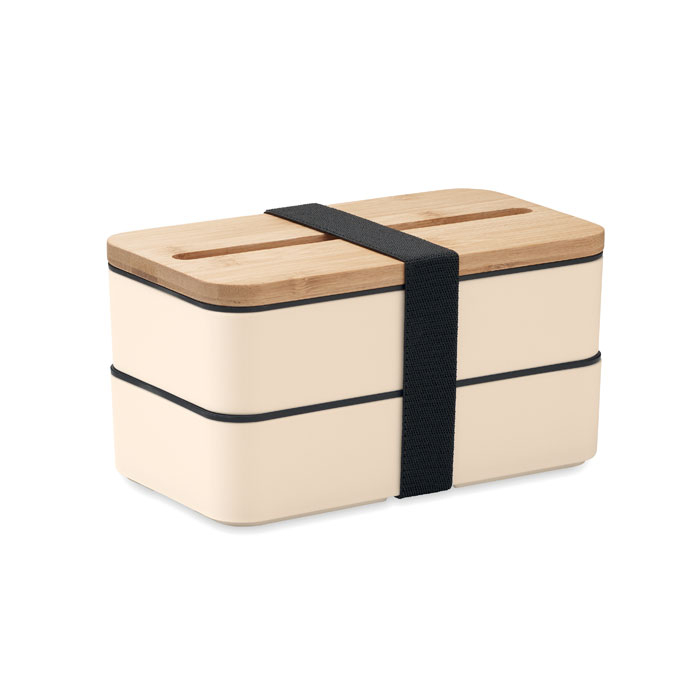 Lunchbox promotionnelle PP recyclé à deux niveaux WINT Beige