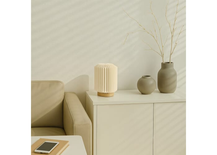 Lampe LED promotionnelle pliable avec socle bois Aurore Nature