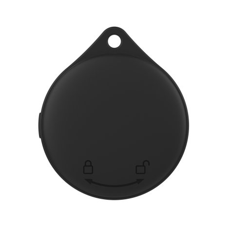 Vue arrière du dispositif rond avec pictogrammes discrets en partie basse, sur fond neutre, sans personnalisation visible.