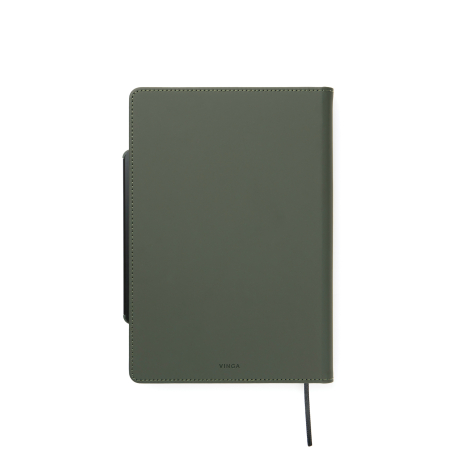 Carnet fermé vu de dos en version verte avec surface lisse, sur fond neutre, sans personnalisation apparente.