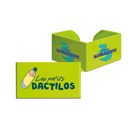 Support bloc papier vert avec marquage visible sur différentes faces