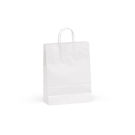 Sac en papier kraft blanc présenté en perspective, sans marquage apparent