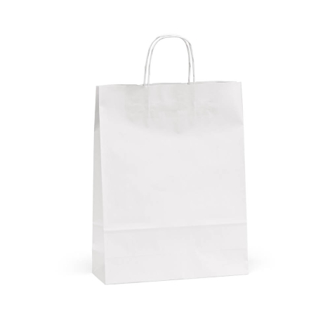 Sac en papier kraft blanc présenté en perspective, sans marquage apparent