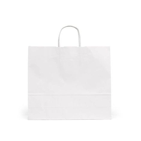 Sac en papier kraft blanc présenté en perspective sur fond neutre, sans personnalisation apparente