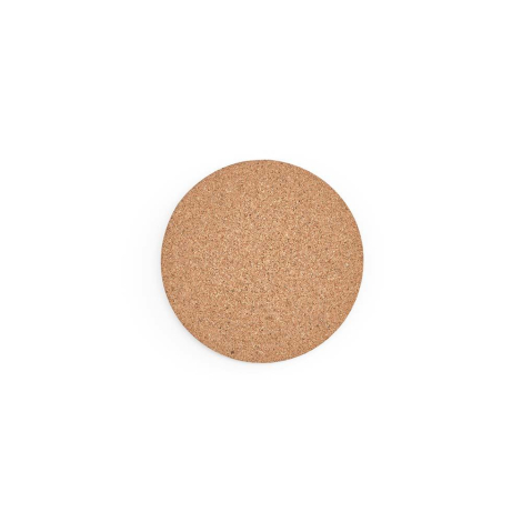 Vue de dessus d’un sous-verre rond en liège présenté seul sur fond neutre, sans personnalisation visible