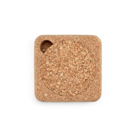 Vue de dessus d’un support carré en liège avec un sous-verre rond inséré à l’intérieur, sans marquage apparent