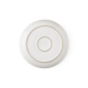 Vue de dessous d’une assiette plate en céramique blanche montrant le pied circulaire, sans personnalisation visible